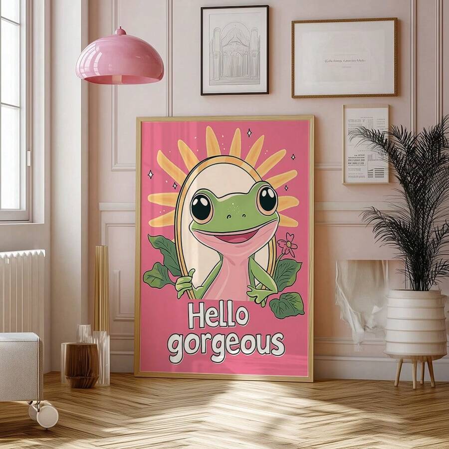 Girly Frog 自爱墙贴，积极你好华丽语录，粉色复古海报，浴室海报印刷品，宿舍装饰，无框架 - 玫瑰紅 - 查看 1