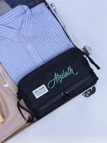 1pc Customizable Expandable Men's Toiletry Bag, Personalized Embroidered Text Storage Pouch, Portable Travel Cosmetic Bag, Large Capacity Grooming Kit, Wet & Dry Separated Wash Bag, Suitable For Daily Use And As A Gift For Family, Friends, Father, Christmas, Easter, Father's Day, Valentine's Day, Birthday - Multicolor - View 5