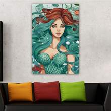 1 Piece Home Wall Decor Framed Canvas Mermaid Pattern Canvas Wall Art Paintings For Living Room - Canvas Framed Print Wall Artworks Bedroom Decoration Office Wall Decor