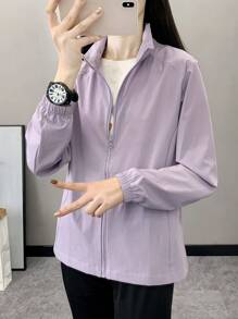 夏季轻薄透气防紫外线夹克，户外运动速干时尚印花休闲女式风衣