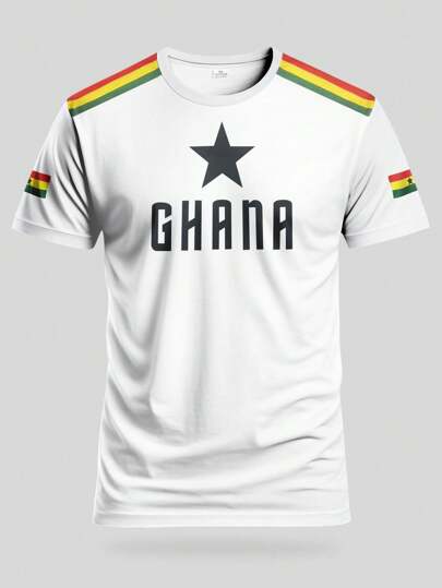 Ghana Style Men's Youth Football Jersey & Round Neck Design Comfortable Top & Suitable For Football Match Training Daily Casual Wear