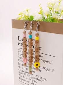 Custom Keychain, Personalized Daisy And Floral Pattern Key Chain, Customized Women's Keychain Name, Customizable 1~10 English Letters Woven Wooden Keychains, Birthday Gifts, Letter Keychain, Purse Charms For Handbags, Key Chain For Women/Men, Kids Keychains, Anniversary, Stylish, Bedroom - Multicolor - View 6