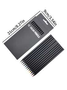 12pcs Premium Painting Pencils, Luxury Colored Pencils Set In Black Wooden Case - Multicolor - View 3