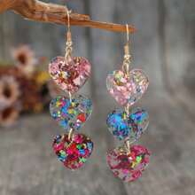 2 件女士时尚彩色亮片透明心形耳环，情人节、母亲节、妈妈、母亲、母亲节、礼物