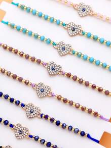 LORRILIA 12 件 Miyuk 恶魔之眼邪眼心形爱心水晶编织手链可调节护身符手链儿童礼物家庭分享装