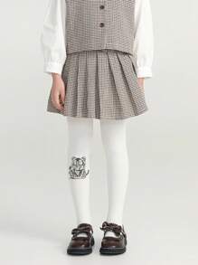 1pc Girls' Cartoon Animal Print Tights, White Ballet Leggings For Dance Practice - White - View 2