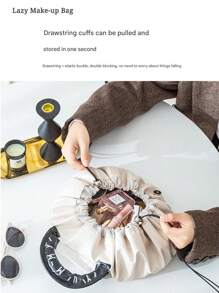 1 件高端懒人化妆包，大容量小众便携式收纳包，轻奢旅行收纳包，抽绳包防水洗漱包 - 白色 - 查看 4