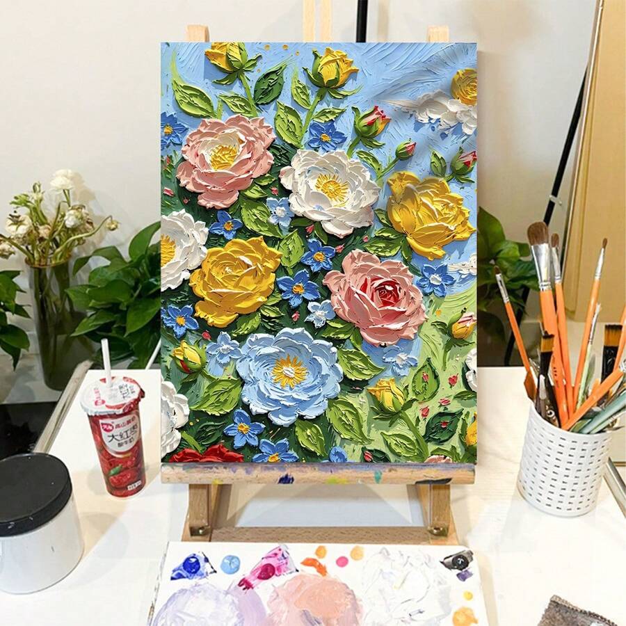 [Vibrant Flowers DIY Painting Kit] 16x20 Inch Vibrant Flowers Design DIY Digital Painting Kit (Adults) - Oil Painting Acrylic Painting Kit, Pre-Printed, With Wooden Frame Art Gift For Home Wall Decoration And Relaxation School Supplies,Back To School