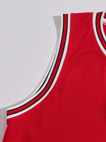 男士运动户外篮球风格春夏学院运动篮球队22号纯色拼布圆领时尚德克萨斯印花无袖休闲篮球服 - 紅色 - 查看 5