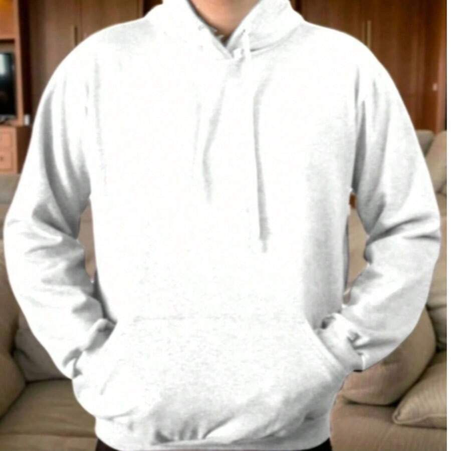 Men's Sweatshirts Plain Flannel Kangaroo Top Cold Hooded - White - View 1