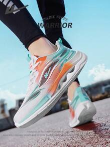 WARRIOR 1 双 2025 新款男士拼色跑鞋，轻便健身运动鞋，透气休闲运动鞋，软底徒步鞋，脚感包裹性好，穿着舒适 - 白綠桔 - 查看 2