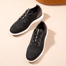 Comfortable And Fashion Lace-Up Brogue Trainers, Men Lightweight Knit Shoes, Walking Oxford Shoes, Gentle Men And Elegant Sneakers - Black - View 9