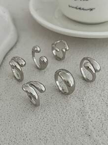 6pcs/Set Vintage Minimalist Alloy Molten Lava Teardrop Design Open Rings, Asymmetrical Fashionable Thick Metal Gold Tone Ring Set, Suitable For Women's Daily Commute, Holiday Gifts, Party Decoration, Charming Jewelry Gift Set