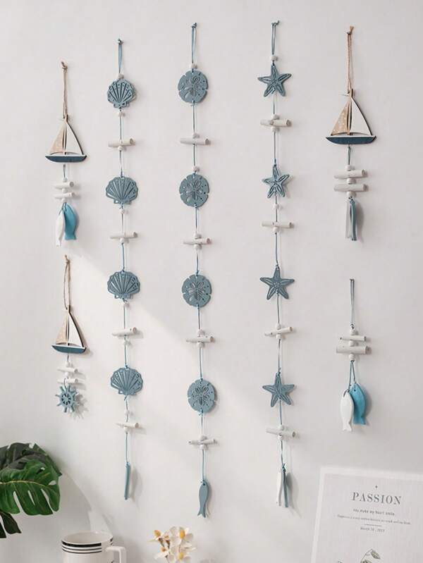 1pc Shell Wall Hanging Decor, Ocean Boho Farmhouse Coastal Theme Home Decor | Shells, Starfishes And Anchors Beach Nautical Decoration For Bathroom, Bedroom Or Living Room