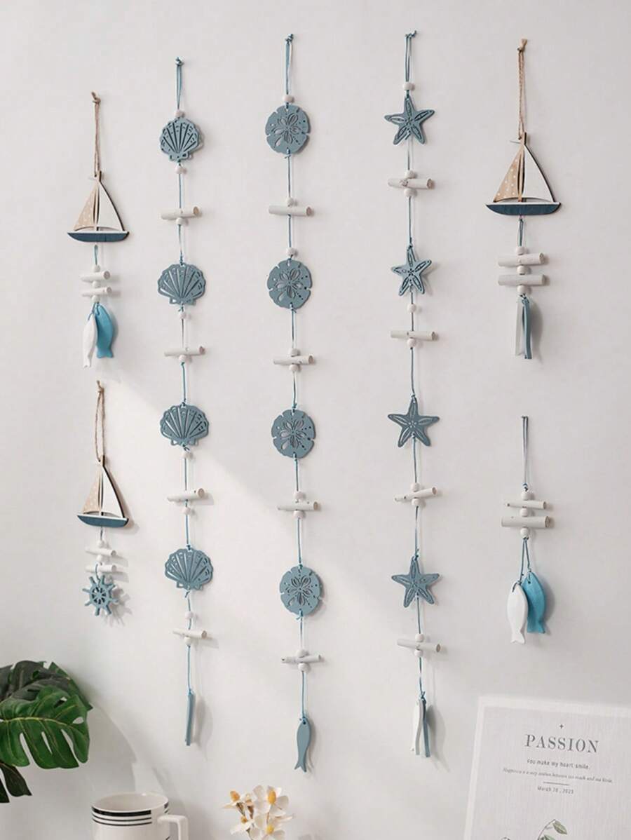 1pc Shell Wall Hanging Decor, Ocean Boho Farmhouse Coastal Theme Home Decor | Shells, Starfishes And Anchors Beach Nautical Decoration For Bathroom, Bedroom Or Living Room