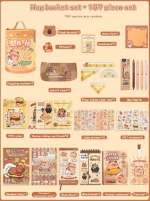 Original Design Capybara, Office Supplies Hugging Bucket, Cute Planner Set, Paper Notebook, Neutral Pen, Sticky Notes, Graduation Season & Birthday Gift Choice,Back To School,School Supplies - Multicolor - View 8