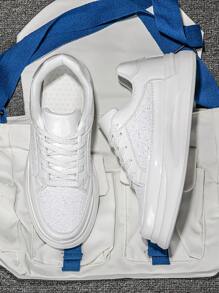 Couple's Diamond Studded Sporty Casual Sneakers - Unisex Shiny, Non-Slip, Breathable, Versatile And Lightweight Fashion Shoes - White - View 4