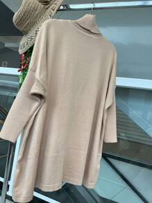 WOMEN'S HIGH NECK MODAL KNITTING PONCHO - 杏色 - 查看 2