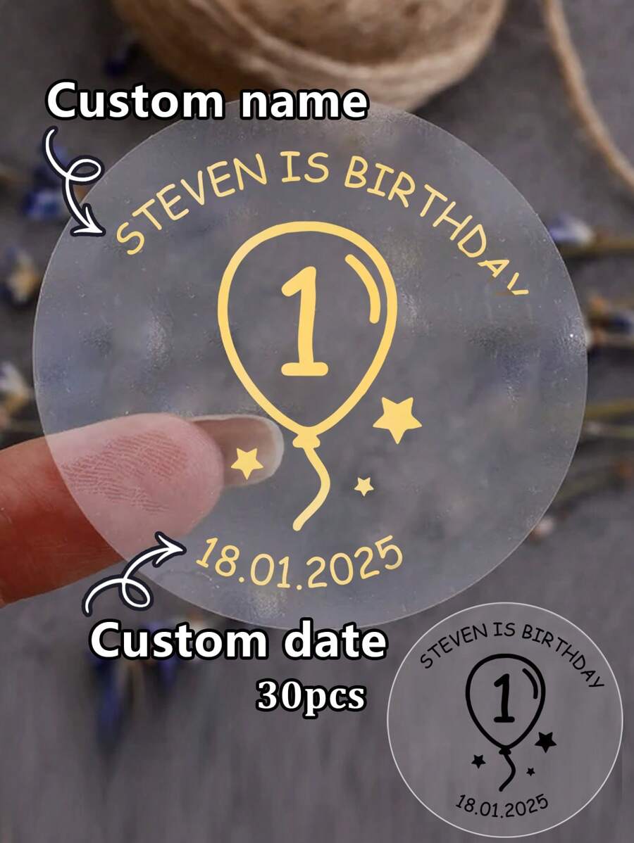 30/60/120/240入客製化姓名與日期生日貼紙,個性化文字生日標籤,客製化年齡派對禮品標籤,可重複使用、時尚、多彩、現代、溫馨氛圍、冬日優雅、時髦設計,派對裝飾 - 風格A - 查看 1