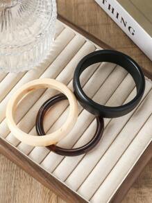 3pcs Fashionable Vintage Creative Geometric Wooden Resin Metal Bracelet Set, Suitable For Women Daily Casual/Party Wear - Multicolor - View 7