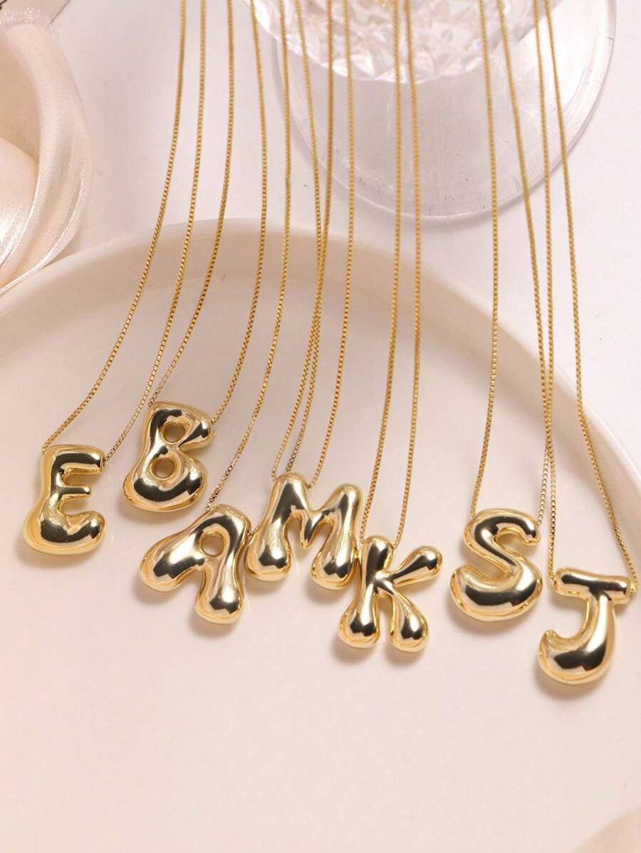 Stainless Steel & Copper Bold Letter Balloon Bubble Letter Pendant Necklace, Women Jewelry - Gold - View 1