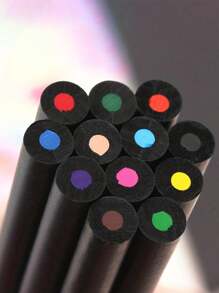 12pcs Premium Painting Pencils, Luxury Colored Pencils Set In Black Wooden Case - Multicolor - View 7