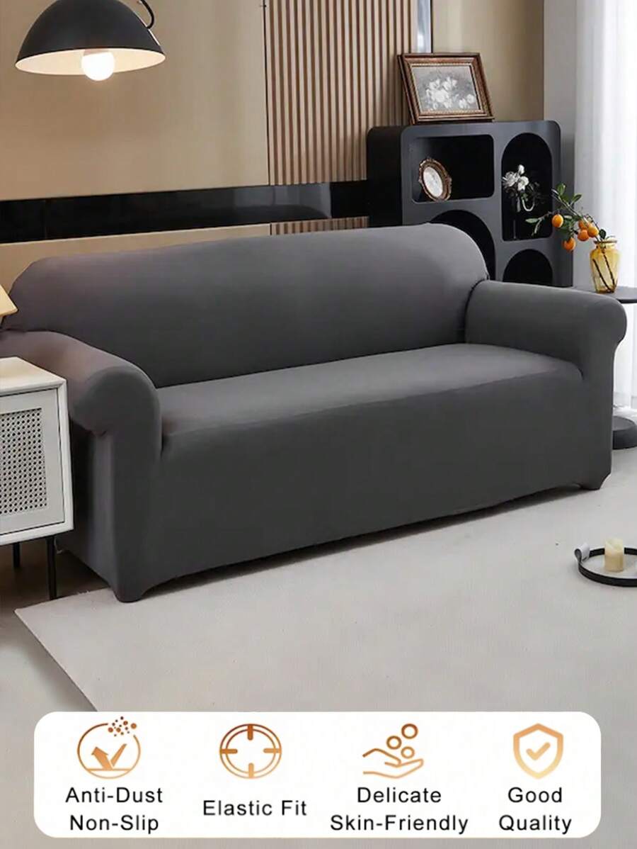 1 pieza Funda de sofá de seda de leche de unicolor, lavable a máquina, incluye 1 pieza de almohada a juego sin relleno, protector de sofá a prueba de polvo y arañazos de mascotas