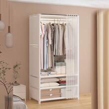 1pcs Easy To Assemble Modern Closet With Drawers - Durable Portable Clothes Organizer For Bedroom And Dorm Room, Reinforced Steel Frame, Black And White - Trắng Không - Xem 2