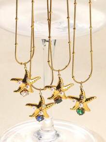 Elegant Stainless Steel Cubic Zirconia Starfish Pendant Necklace, 18K Gold-Plated Anti Fading Faux Pearl Necklaces For Women, Golden Waterproof Jewelry Beach Vacation Accessories, Gifts For Mom/Best Friend/Daughter