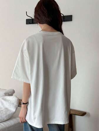 90s Vintage Concert Espresso Print Oversized Crew Neck Short Sleeve T-Shirt, Fashion & Versatile, Suitable For Spring/Summer