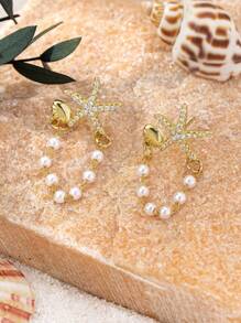 1 Pair Fashionable , Tassel, Shell & Faux Pearl Earrings, Suitable For Women For Party, Date, Daily Wear - Star - View 2