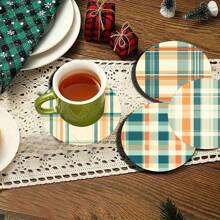 4pcs/Set Moonlight Butterfly, Striped Plaid Series Printed Wooden Coasters - Heat Insulation Wooden Cup Mat, Suitable For Tea Cups, Coffee And Beverage Cups, Ideal For Home And Restaurant Decor, Collectable Wooden Coasters