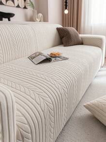 1pc Solid Color Jacquard Stretch Elastic Sofa Cover, Suitable For Living Room, Bedroom, Dining Room And Outdoor, Washable Pet-Proof Sofa Slipcover For 1/2/3/4 Seater, With Anti-Slip Strips Included