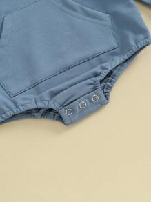 Newborn Baby Boys Girls Hoodie Romper Solid Color Long Sleeve Hooded Sweatshirt Bodysuit Spring Casual Clothes - Blue - View 6
