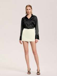 Solid Color High-Waisted Basic Skort, Simple & Fashionable, Suitable For Summer - Beige - View 6