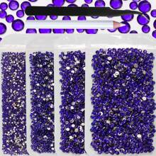 一套 4 袋水钻，尺寸分别为 2 毫米、3 毫米、4 毫米、5 毫米，共计 10,000 颗，配有镐和镊子，不可热修复平底树脂指甲宝石饰物仿水晶钻石用于美甲制作 DIY 美甲用品指甲