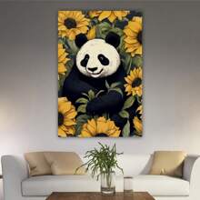 1 Piece Home Wall Decor Framed Canvas Panda Among Sunflower Pattern Canvas Wall Art Paintings For Living Room - Canvas Framed Print Wall Artworks Bedroom Decoration Office Wall Decor