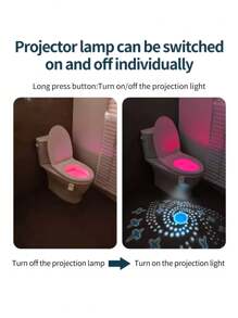 1/2pcs RGB Motion Sensor Toilet Light, LED Toilet Projector Light, USB Rechargeable Night Light, Color Changing Toilet Night Light - LED Bathroom Accessories For Home Bathroom Decoration