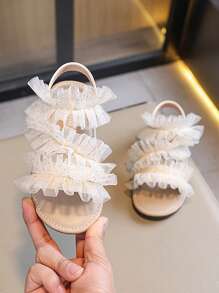 1 Pair Fashion Simple Solid Color Lace Trim Girls Summer Flats
