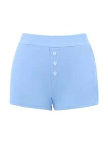 Womens Button Front Lounge Shorts Casual Low Waist Slim Fit Mini Shorts Comfy Stretch Shorts - 藍色 - 查看 3