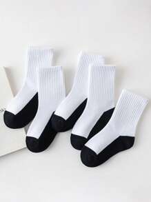 5 Pairs Of Classic Sports Style Student Socks For Boys And Girls Aged 1-16, Spring, Summer, Autumn, Winter, Round Neck Socks, Easy To Clean