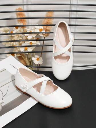 1 双女童/儿童鞋，PU 软材质，交叉带，时尚休闲可爱平底鞋，适合春秋季