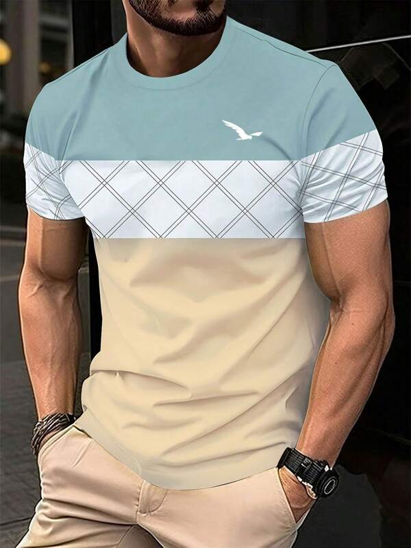 Sommer Neu Kontrast Farbe Business Stil Rundhals Herren Lässig Kurzarm T-Shirt