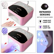 Nueva lámpara de uñas con adhesivo de diamante, lámpara de uñas profesional SUN L7 de 45 LED - Diseño cuadrado rosa con cristales incrustados, 4 ajustes de temporizador, curado rápido para esmalte de gel/UV, para salones y manicuras en casa - Rosa