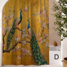 1pc Printed Waterproof Bathroom Shower Curtain With 12 Plastic Hooks, Machine Washable, Bathroom Divider, Bathtub Curtain, Bathroom Decor Window Curtain Bathroom Accessories