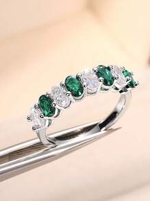 Stylever 1 pezzo Anello in argento sterling 925 semplice e geometrico con zirconi lucidi, gioielleria basic da donna, anello singolo, regalo di compleanno, per feste e ricevimenti per ragazze