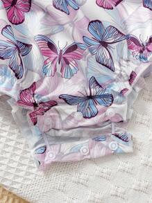 2pcs Baby Girls Summer Sleeveless Solid And Fruit Print Bodysuit Set