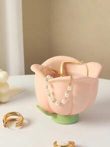 1pc Cute Jewelry Tray, Resin Flower Candy Dish, Decorative Bowl, Jewelry Box, Keychain, Desk & Bathroom Organizer, Floral Home Decor For Bedroom Nightstand, Entrance, Table
