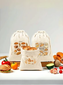 1Pc Bread Bags For Homemade Bread, Linen Bread Bag Storage, Reusable Sourdough Bread Bags Drawstring Bread Container For Toast, Loaf,Sandwich Fresh Longer - Multicolor - View 3