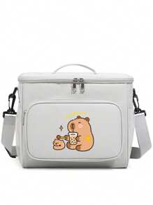 1pc Large Capacity Lunch Bag, Cartoon Capybara Printed Insulated Lunch Box Bag, Waterproof Thick Aluminum Foil Lunch Tote Bag, Suitable For Back To School, College, Study Supplies, Kitchen Storage And Accessories